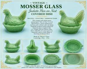 Mosser Glass Jadeite Hen on Nest Covered Dish